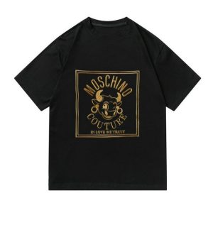 【多色可選】MOSCHINO 莫斯奇諾 字母圖案金牛印花圓T恤 男女同款 黑/白色