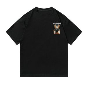【多色可選】MOSCHINO 莫斯奇諾 字母小圖案皮衣熊印花圓T恤 男女同款